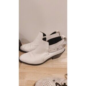 Rag And Bone Size 8.5 White Leather Western Chunky Heel Chelsea Ankle Booties